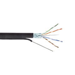 Bobina de Cable FTP con Mensajero de Acero de 305 Metros (1000 Pies) Cat6+ Calibre 23, Color Negro, para Aplicaciones en Video Vigilancia y Redes de Datos / Uso en Intemperie y Aplicaciones Aéreas