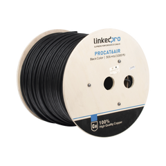 Bobina de Cable FTP con Mensajero de Acero de 305 Metros (1000 Pies) Cat6+ Calibre 23, Color Negro, para Aplicaciones en Video Vigilancia y Redes de Datos / Uso en Intemperie y Aplicaciones Aéreas