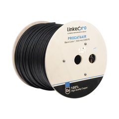 Bobina de cable FTP con Mensajero de Acero de 305 m Cat6+ CALIBRE 23, color negro, para aplicaciones en video vigilancia y redes de datos / Uso en Intemperie y aplicaciones Aéreas
