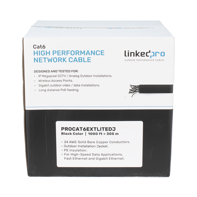 Bobina de Cable UTP 305 m, Cat6 Con DOBLE FORRO, para Exterior, CLIMAS EXTREMOS, Color Negro