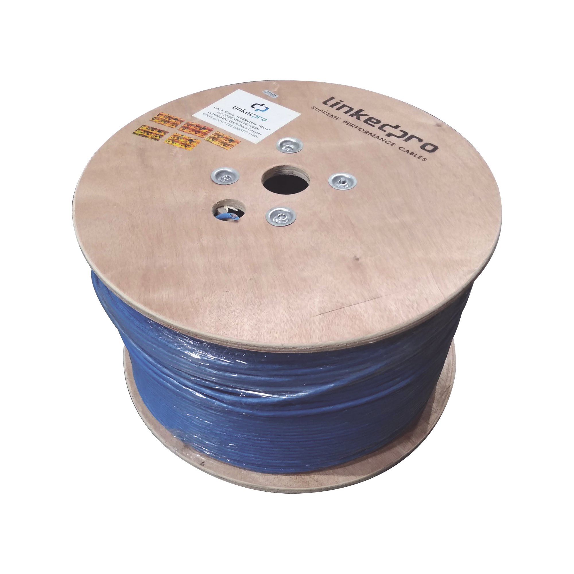 Bobina de 1000 Metros (3280.84 Pies) Cable Cat6+ Calibre 23 Alto Desempeño, ETL, UL, Color Azul, Super Flexible, de 1000 Metros (3280.84 Pies), para Aplicaciones de CCTV, Video HD, y Redes de Datos