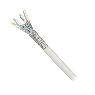Bobina de Cable Blindado S/FTP de 4 pares, Cat7, Inmune a Ruido e Interferencias, LSZH (Bajo humo, Cero Halógenos), Color Blanco, Bobina de 500 m