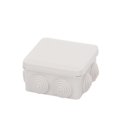 Caja Derivación-Conexión de Plástico (89 X 89 X 50 mm) con 7 Glándulas de Goma. Para Instalaciones Comerciales,  Residenciales e Industriales. Cerrado a Presión.