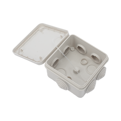 Caja Derivación-Conexión de Plástico (89 X 89 X 50 mm) con 7 Glándulas de Goma. Para Instalaciones Comerciales,  Residenciales e Industriales. Cerrado a Presión.