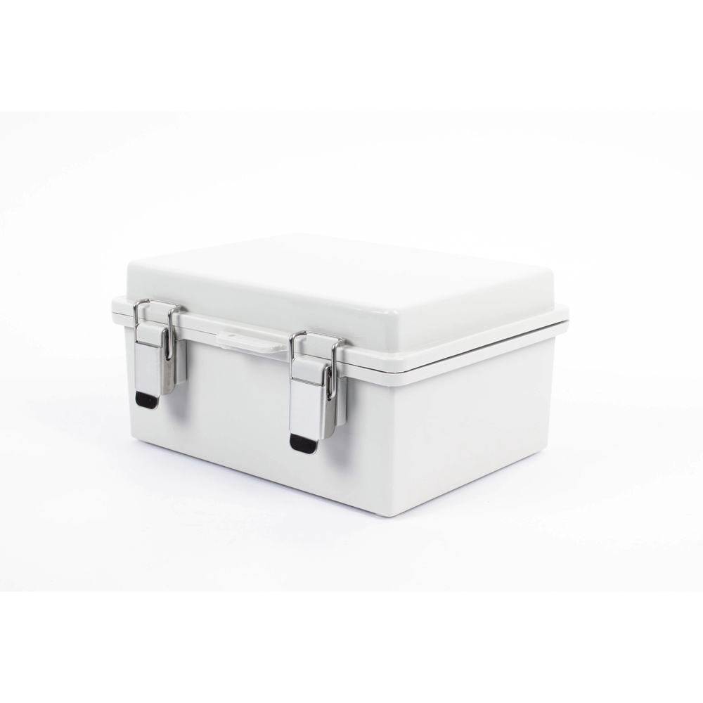 Gabinete de Plástico ABS, Uso en Intemperie IP66 (170 x 220 x 110 mm) Cierre por broche Inoxidable y Permite Cerrado con Candado y Llave (Perno 5mm) No Incluido