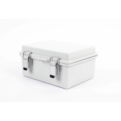 Gabinete de Plástico ABS, Uso en Intemperie IP66 (170 x 220 x 110 mm) Cierre por broche Inoxidable y Permite Cerrado con Candado y Llave (Perno 5mm) No Incluido