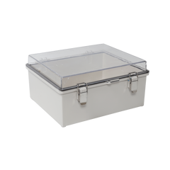 Gabinete Plástico ABS, Puerta Transparente, Uso en Intemperie IP66 (170 x 220 x 110 mm) Cierre por Broches Inoxidables y Permite Cerrado por Candado y Llave (Perno 5mm) No Incluido