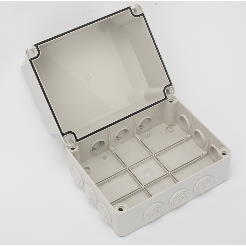 Caja Derivación-Conexión de Plástico (190 X 240 X 165 mm) con 12 Glándulas de Goma. Para Instalaciones Comerciales, Residenciales e Industriales. Incluye Tornillería para su Tapa. Funciona También como Registro.