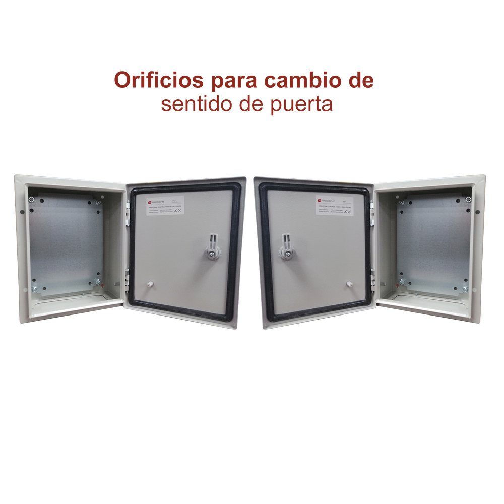 Gabinete de Acero IP66 Uso en Intemperie (250 x 300 x 150 mm) con Placa Trasera Interior Metálica y Compuerta Inferior Atornillable (Incluye Chapa y Llave T).