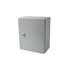 Gabinete de Acero IP66 Uso en Intemperie (250 x 300 x 150 mm) con Placa Trasera Interior Metálica y Compuerta Inferior Atornillable (Incluye Chapa y Llave T).
