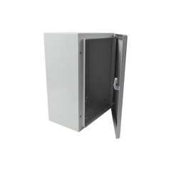 Gabinete de Acero IP66 Uso en Intemperie (300 x 400 x 200 mm) con Placa Trasera Interior de Metal y Compuerta Inferior Atornillable (Incluye Chapa y Llave T).