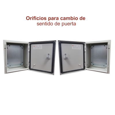 Gabinete de Acero IP66 Uso en Intemperie (300 x 400 x 200 mm) con Placa Trasera Interior de Metal y Compuerta Inferior Atornillable (Incluye Chapa y Llave T).