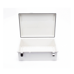 Gabinete de Plástico ABS, Uso en Intemperie IP66 (350 x 460 x 160 mm) Cierre por Broche Inoxidable y Permite Cerrado con Candado y Llave (Perno 5mm) No Incluido