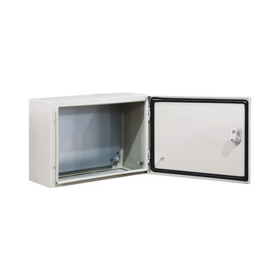 Gabinete de Acero IP66 Uso en Intemperie (400 x 300 x 300 mm) con Placa Trasera Interior Metálica y Compuerta Inferior Atornillable (Incluye Chapa y Llave T). Ideal para Centros de Carga y Tableros de Control.
