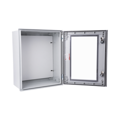 Gabinete de Poliéster IP65 Puerta Transparente, Uso en Intemperie (400 x 500 x 200 mm) con Placa Trasera Interior de Plástico (Incluye Chapa y Llave).
