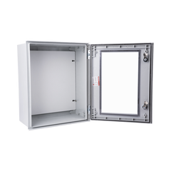 Gabinete de Poliéster IP65 Puerta Transparente, Uso en Intemperie (400 x 500 x 200 mm) con Placa Trasera Interior de Plástico (Incluye Chapa y Llave).