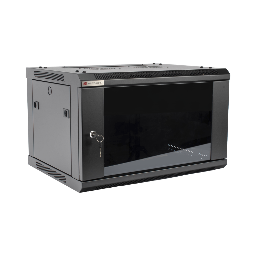 Gabinete PRECISION, Con Puerta de Cristal Templado, de 19in, 6UR, 450mm de Profundidad, Color Negro
