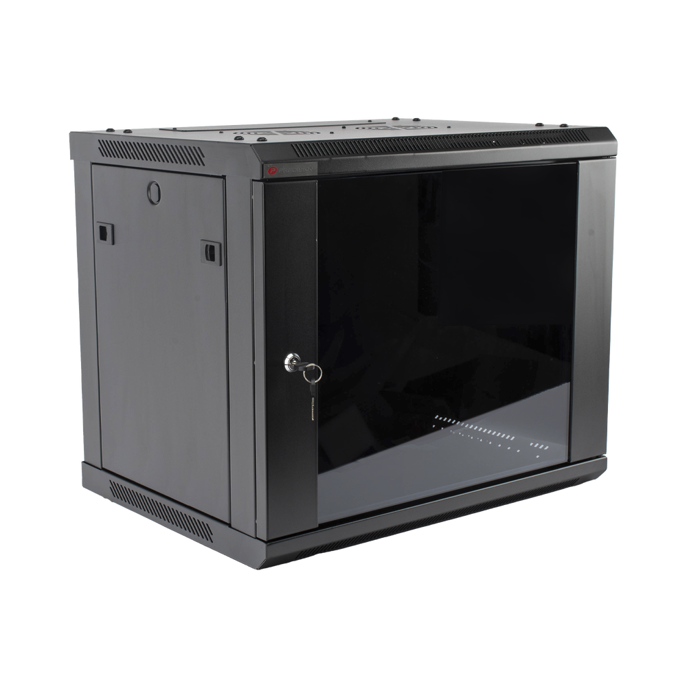 Gabinete PRECISION, Con Puerta de Cristal Templado, de 19in, 9UR, 450mm de Profundidad, Color Negro