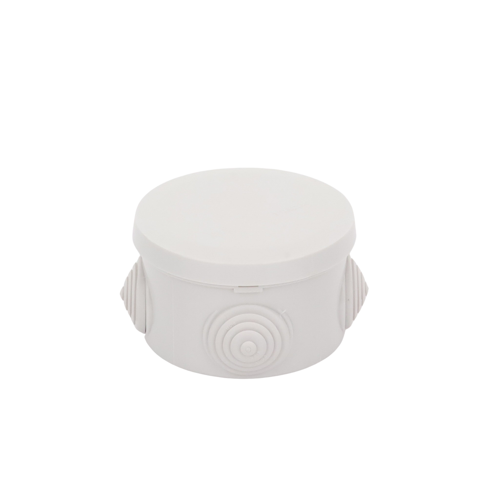 Caja Derivación-Conexión de Plástico Circular con 4 Glándulas de Goma (70 diámetro X 48 alto mm). Para Instalaciones Comerciales,  Residenciales e Industriales. Cerrado a Presión.