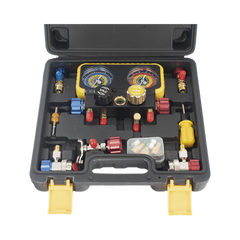 Manómetro de 4 vías con Accesorios para Gas refrigerante  R410A/ R32/ R134A/R22