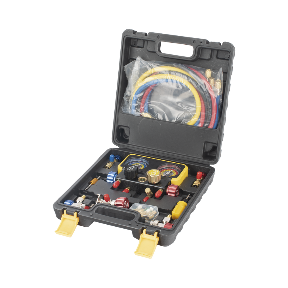 Manómetro de 4 vías con Accesorios para Gas refrigerante  R410A/ R32/ R134A/R22