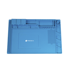 Tapete de silicona de 45 x 30 cm, resistente al calor con áreas magnéticas y de almacenamiento de componentes, ideal para la reparación de equipos y tarjetas electrónicas.