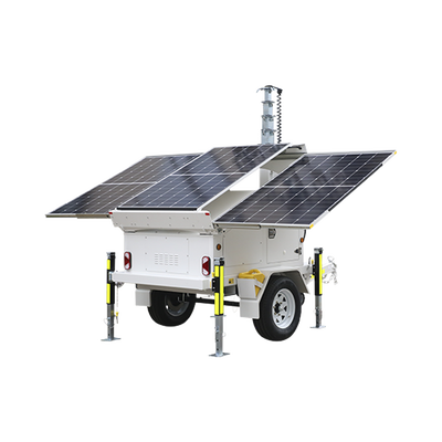 Traila / Remolque con Mástil Retráctil de 7.5 m. para Videovigilancia o Iluminación, con Bases para Instalar Paneles Solares y Baterías (No incluidos)