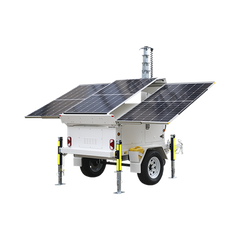 Traila / Remolque con Mástil Retráctil de 7.5 m. para Videovigilancia o Iluminación, con Bases para Instalar Paneles Solares y Baterías (No incluidos)