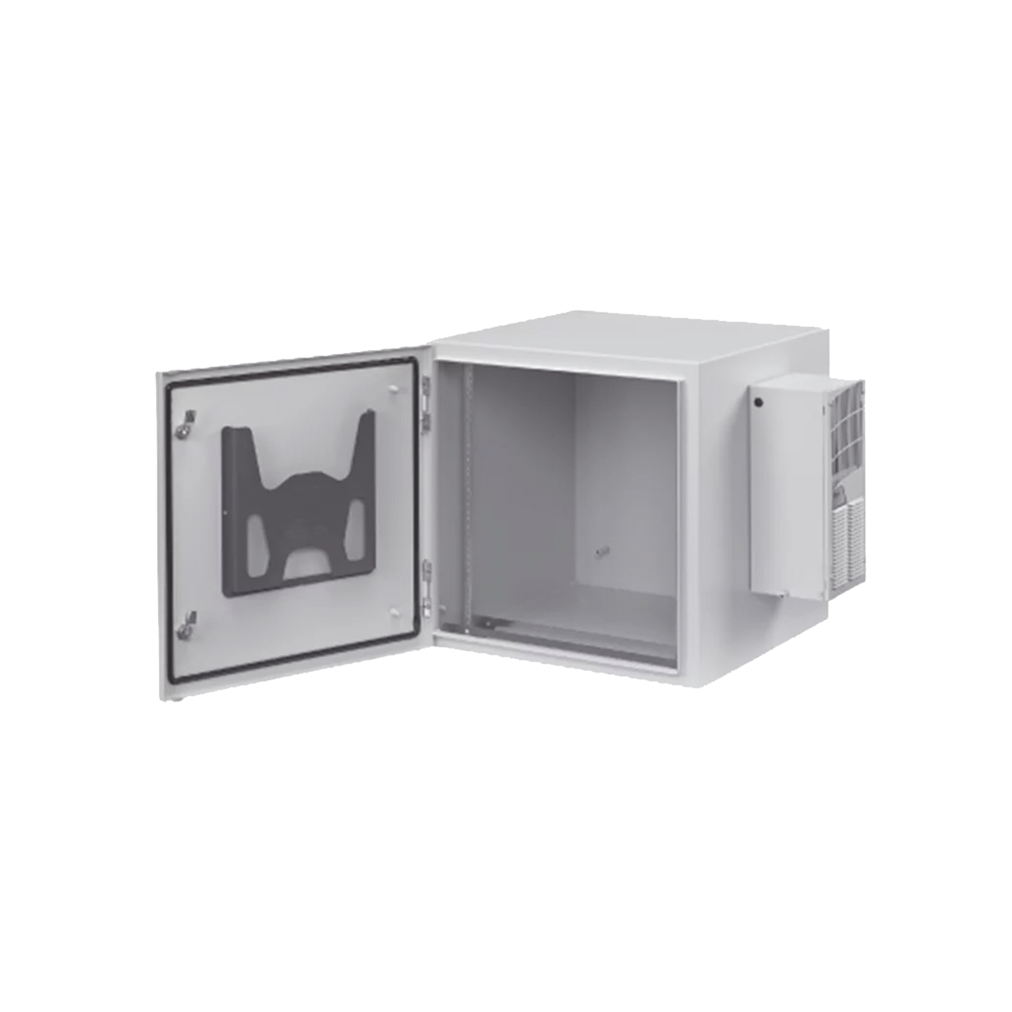 Gabinete Industrial ProTek de 12 UR de 612 x 600 x 614 mm Puerta Sólida Con Aire Acondicionado de 800 BTU Protección NEMA Tipo 4/12; IP66, Fabricado en Acero, Color Gris Claro