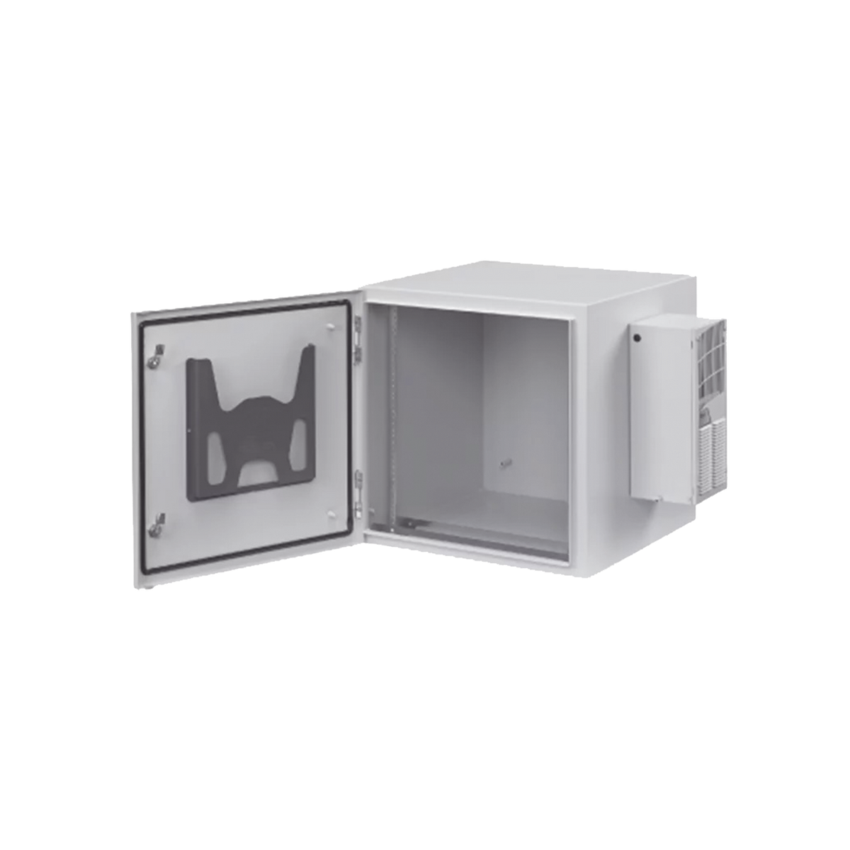 Gabinete Industrial ProTek de 12 UR de 612 x 600 x 614 mm Puerta Sólida Con Aire Acondicionado de 800 BTU Protección NEMA Tipo 4/12; IP66, Fabricado en Acero, Color Gris Claro