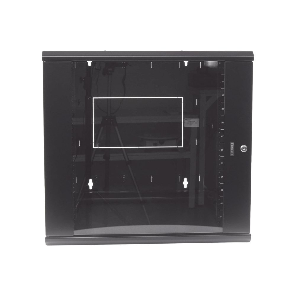 Gabinete PanZone de Montaje en Pared, de 19in, Puerta con Ventana de Seguridad, 12 UR, 762mm de Profundidad, Color Negro