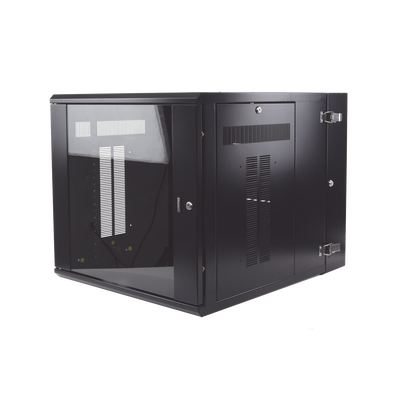 Gabinete PanZone de Montaje en Pared, de 19in, Puerta con Ventana de Seguridad, 12 UR, 762mm de Profundidad, Color Negro