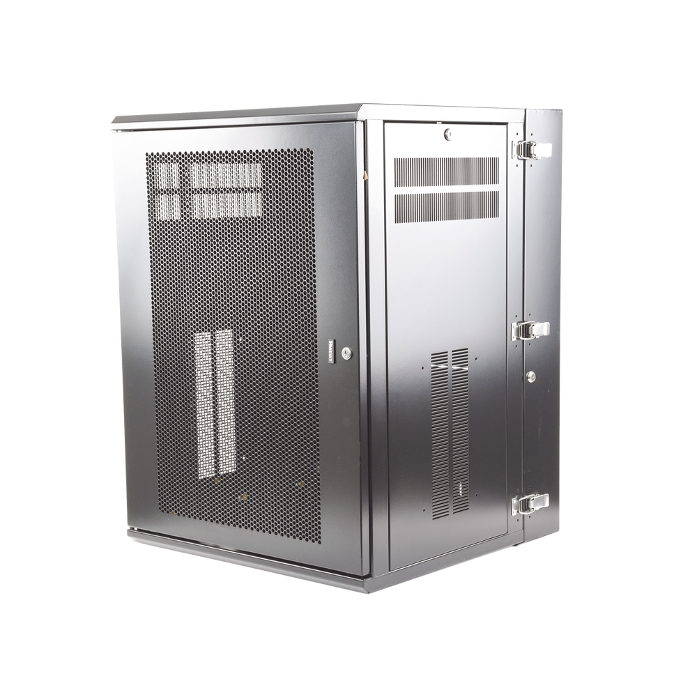 Gabinete PanZone de Montaje en Pared, de 19in, Puerta Ventilada, 18 UR, 635mm de Profundidad, Color Negro