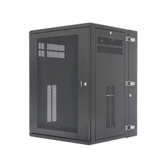 Gabinete PanZone de Montaje en Pared, de 19in, Puerta Ventilada, 18 UR, 635mm de Profundidad, Color Negro