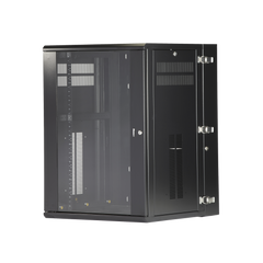 Gabinete PanZone de Montaje en Pared, de 19in, Puerta con Ventana de Seguridad, 18 UR, 635mm de Profundidad, Color Negro
