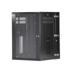 Gabinete PanZone de Montaje en Pared, de 19in, Puerta con Ventana de Seguridad, 18 UR, 635mm de Profundidad, Color Negro
