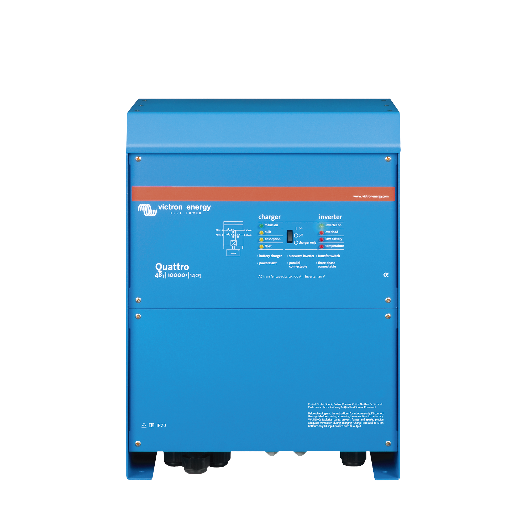 Quattro 48/10000/140-100/100 / Inversor Cargador de Onda Pura / Entrada 48 Vcc / Salida 8000 W 120 Vca  60 Hz