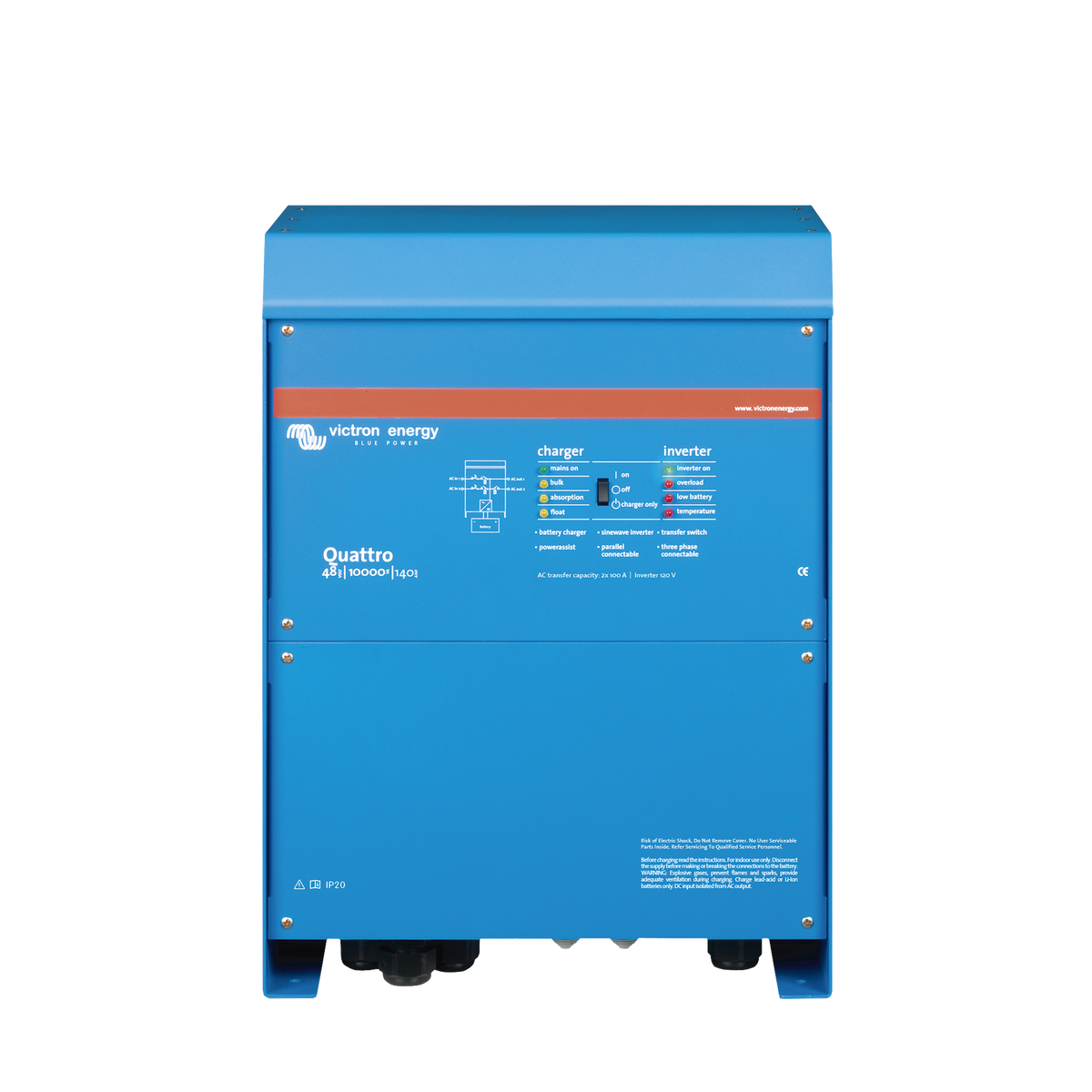 Quattro 48/10000/140-100/100 / Inversor Cargador de Onda Pura / Entrada 48 Vcc / Salida 8000 W 120 Vca  60 Hz