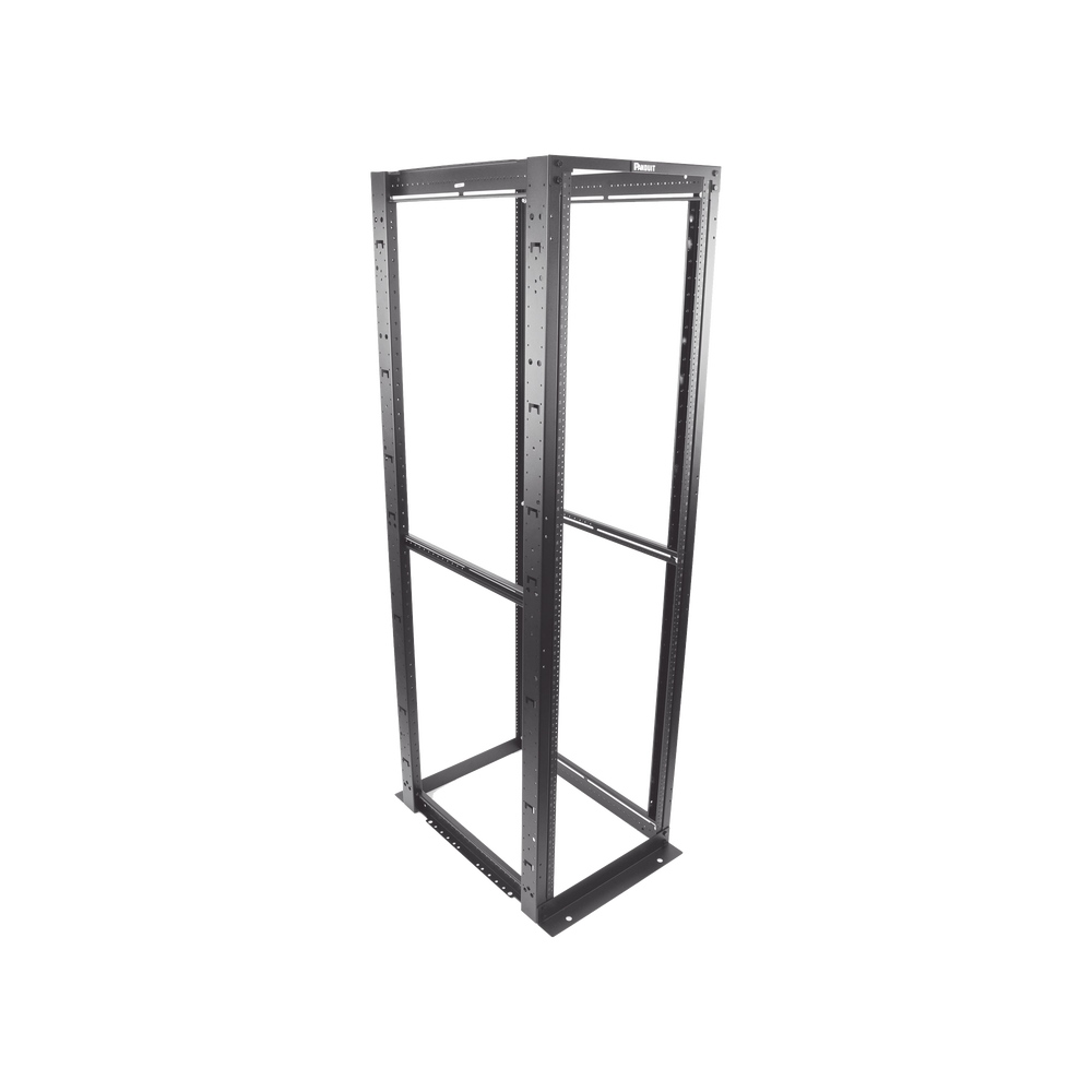 Rack de Cuatro Postes Estándar de 19", Rieles Numerados y Roscados #12-24, Profundidad Máxima de 30 in, 45 Unidades de Rack, Color Negro