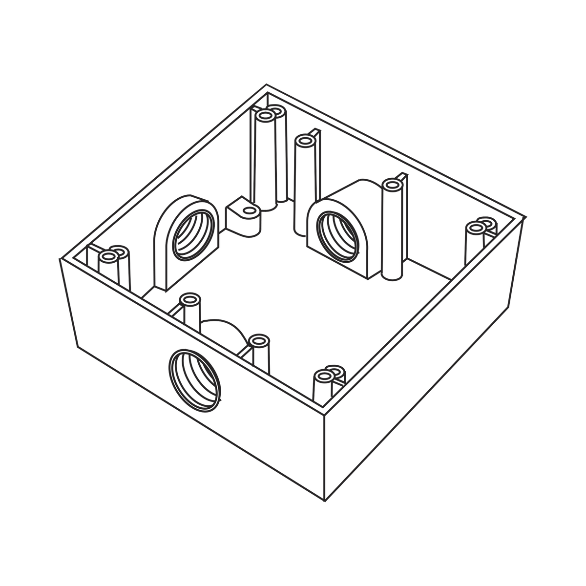 Caja Cuadrada de 3/4" (19.05 mm) a Prueba de Intemperie/ Cuenta con 3 bocas.