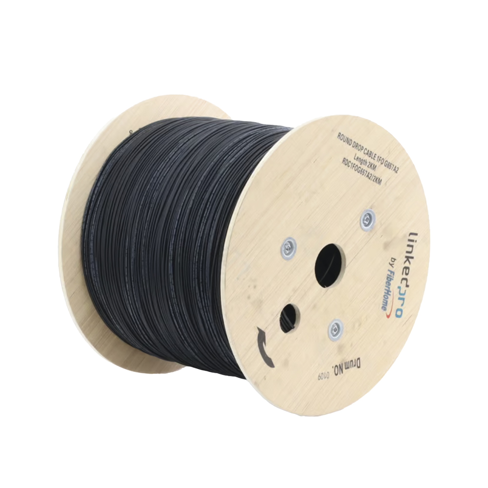 Carrete de 2 km de Fibra Óptica Aérea Tipo Drop Redonda (Figura 0) G.657A2, Monomodo, 1 Hilo, Forro de 3 mm