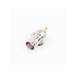 Conector BNC Hembra de Montaje Frontal D-Plano, Soldable, Rondana de Seguridad, Níquel/ Oro/ Delrin.