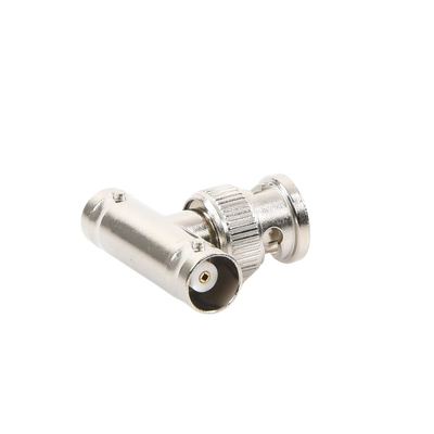 Adaptador en T para 50 Ohm de BNC Macho a Doble BNC Hembra, Troquelado, Níquel/ Oro/ Delrin.