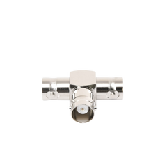 Adaptador Triple en T para 50 Ohm de BNC Hembra a Doble BNC Hembras, Níquel/ Plata/ Teflón.