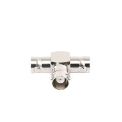 Adaptador Triple en T para 50 Ohm de BNC Hembra a Doble BNC Hembras, Níquel/ Plata/ Teflón.