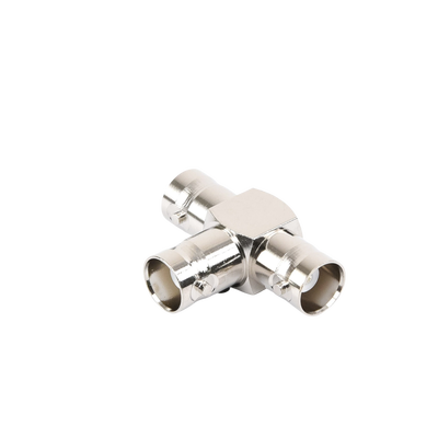 Adaptador Triple en T para 50 Ohm de BNC Hembra a Doble BNC Hembras, Níquel/ Plata/ Teflón.