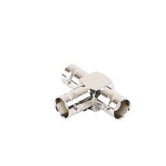 Adaptador Triple en T para 50 Ohm de BNC Hembra a Doble BNC Hembras, Níquel/ Plata/ Teflón.