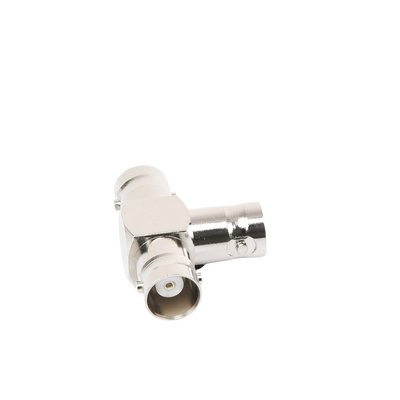 Adaptador Triple en T para 50 Ohm de BNC Hembra a Doble BNC Hembras, Níquel/ Plata/ Teflón.