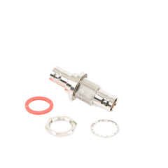 Adaptador Doble BNC Hembra para Chasis, Hermético y de Montaje en D-Plano, Níquel/ Oro/ Delrin.