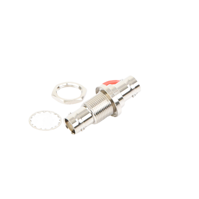 Adaptador Doble BNC Hembra para Chasis, Hermético y de Montaje en D-Plano, Níquel/ Oro/ Delrin.
